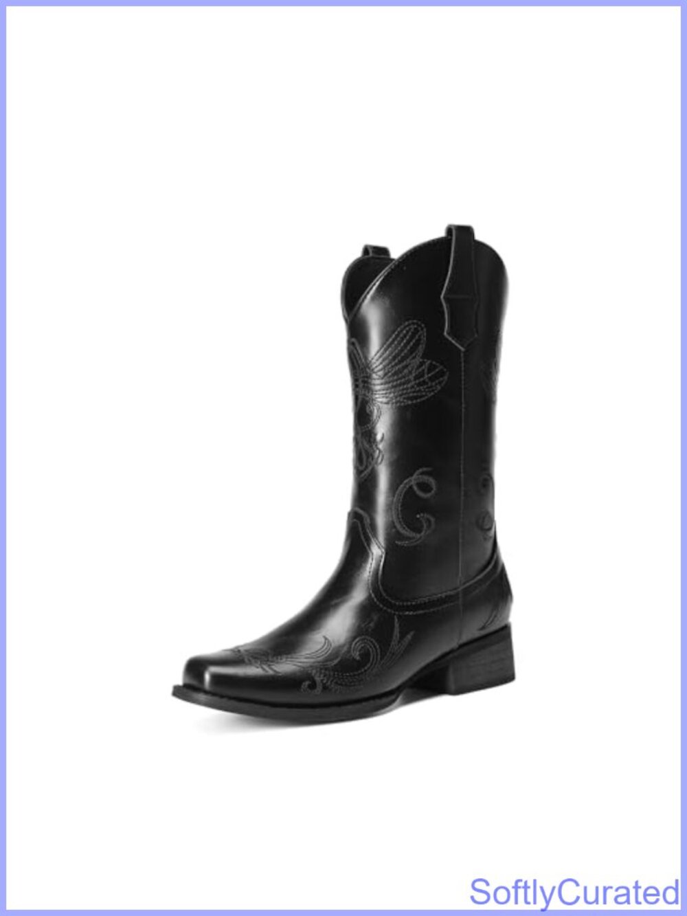 Women's Mid Calf Western Cowboy Boots Square Toe Embroidered